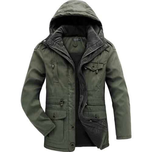 Mens Winter Coat Cotton-padded Jacket Multi-pocket Plus Size Thick Hooded Color Mid-length Warm Clothing -40
