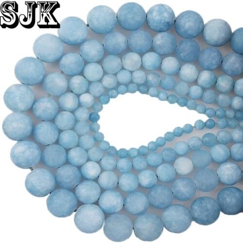 Natural Matte Stone Beads Blue Chalcedony Aquamarines Dull Polished Round Loose Beads 4 6 8 10 12mm For Bracelet Jewelry Making
