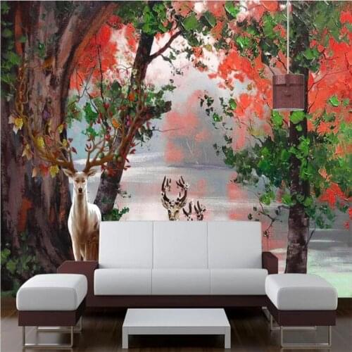 Custom wallpaper Nordic landscape birds and flowers elk sofa TV background wall decoration - high-grade waterproof material