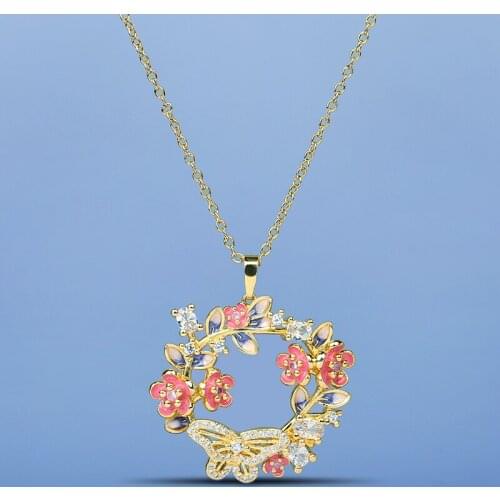 Vintage Trend Colorful Enamel Pendant Necklace Elegant Sweater Necklace Clavicle Chain Luxury Gold Color Necklaces for Women