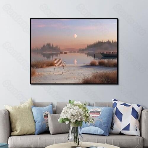 Landscape Painting Riverside Sunset Light Luxury Modern Nordic Decorative Painting Porch Living Room Corridor Study Room Hotel
