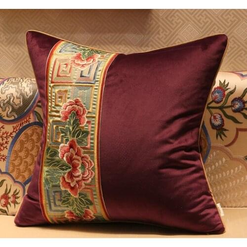 Flower Embroidered Plush Cushion Covers Chinese Style Purple Soft Pillowcases Classical Home Sofa Decoration Pillow Covers