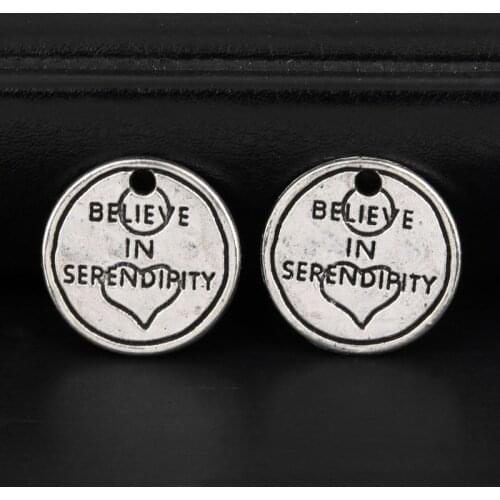 20pcs Silver Color 20.5mm BELIEVE IN SERENDIPITY Charms Round Pendant Fit DIY Jewelry Making Handcrafted Accessories