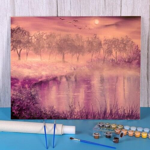 Natural Scenery Misty Evening Paint By Numbers Package Acrylic Paints 50*70 Canvas Pictures Wall Paintings Children Drawing