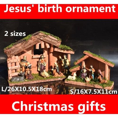 Birth of Jesus resin ornaments Christmas decorations Christian manger room doll window home furnishings cross border