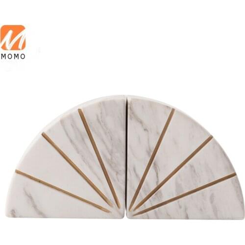 Rzone Marble Light Luxury Bookend Sample Room Study Decorations Book End Fan Work Art Soft Decoration Ornaments TZ