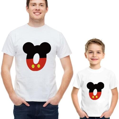 Family Matching Outfits Short Sleeve Casual White O-neck ZERO to Nine 0-9 Lovely Mickey Mouse Numbers Printed Family Clothes