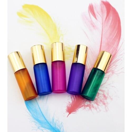 50pcs/lot 5ml Glass Roll on Bottle with Stainless Steel Ball Perfume Roller Essential Oil Bottle Sample Test Vials