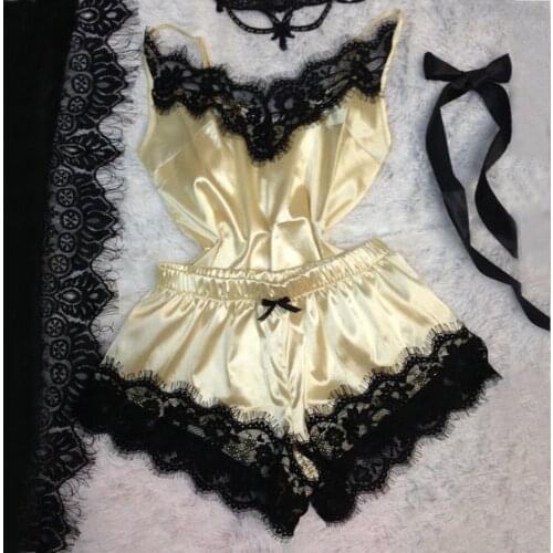 Shorts Sleepwear Set Lace Sleeveless V Neck Bra Sexy Babydoll Underwear Size S-XL Pajamas for Women Pijama Mujer 2021 Casual