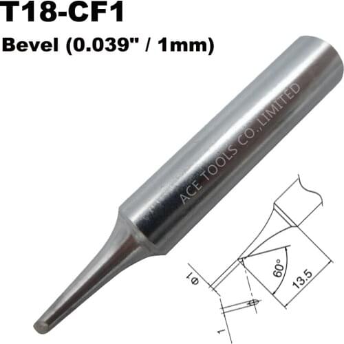 T18-CF1 Soldering Tip Bevel 1mm 0.039" Fit HAKKO FX-888 FX-888D FX-8801 FX-600 Lead Free Iron Bit Nozzle Handle Pencil Welding