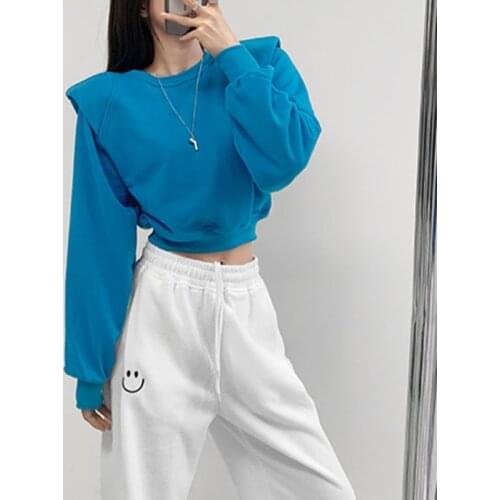 TVVOVVIN Spring Clothing For Women Korean Casual Crew Neck Long Sleeve Solid Color Loose Shoulder Pads Sweatshirt 7X0U