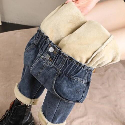 Streetwear Warm Winter Velvet Jeans Woman Korean Fashion Harem Elastic High Waist Pants Student Baggy Casual Blue Denim Pants