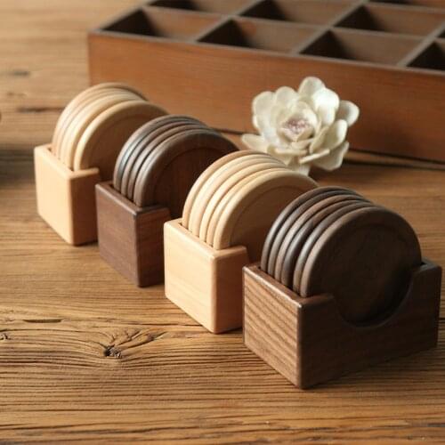Modern Wooden coaster set walnut round solid wood teacup mat creative dining mat cup holder placemat cup mat