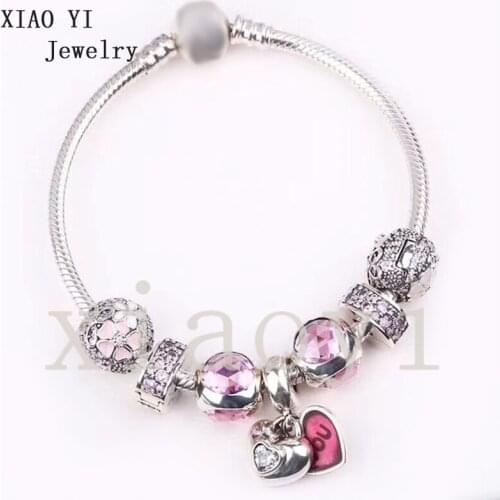 XIAOYI 2020 New 100% S925 Pink love flower clip charm gentle wedding high quality bracelet DIY birthday gift for girlfriend