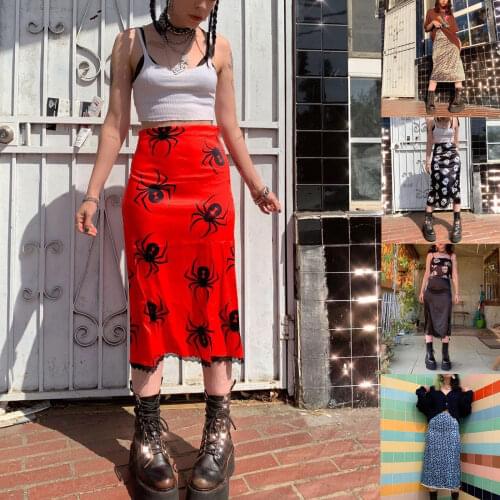 Egirl Y2K Women Midi Skirt with Skull Leopard Print High Waist Version Straight Design Summer Clothing