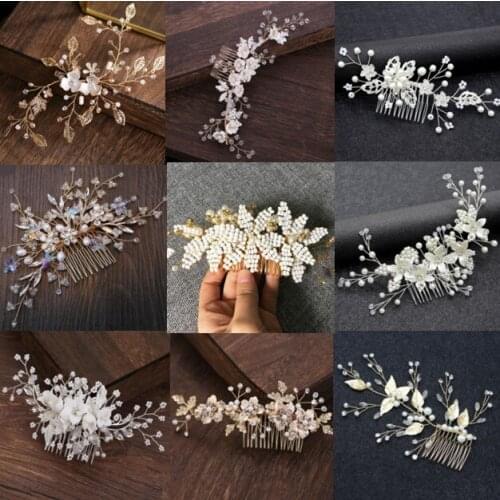 Women Hair Combs Wedding Hair Accessories Tiara Pearl Rhinestone Bridal Hair Ornaments Flower Head Jewelry Headband Many