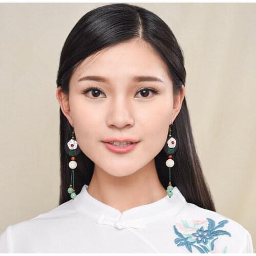 Women earring bodhi lotus wood flower long brincos DIY high quality beautiful vintage eardrop jewelry accessories earrings D169