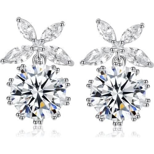 Womens Earrings Fashion Silver Color Simple Earrings Claw-set Zircon Silver Color Earrings Specially Designed For Women