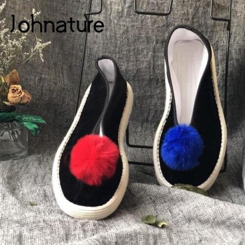 Johnature 2021 New Flats Women Shoes Retro Cotton Fabric Casual Round Toe Handmade Shallow Concise Special Leisure Ladies Shoes
