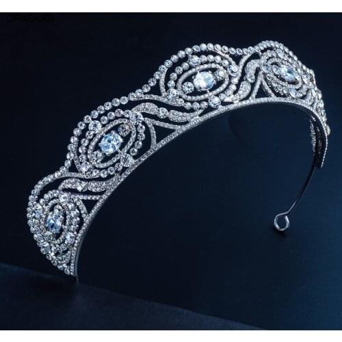 Princess Rhinestones Headband Bridal Crown Hair Hoop Glittery Alloy Headdress Hair Accessories for Bride Women PT