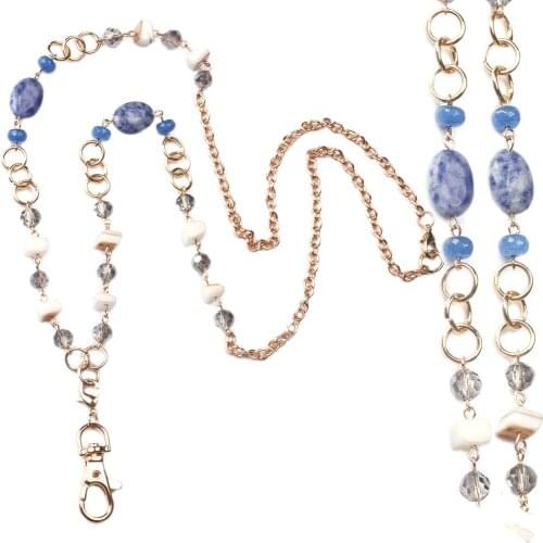 Blue Beads Chain Lanyard Womens Fashion Jewelry Necklace Lanyards with ID Card Holder Keychain Badge Holder Nurse Accessories