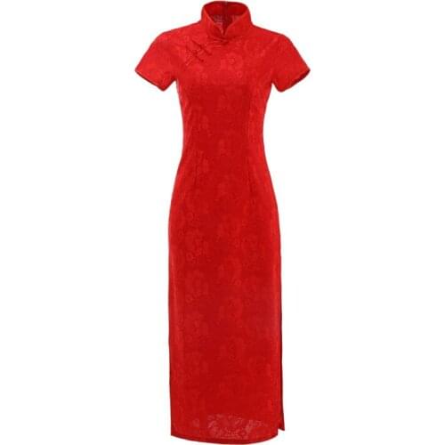 Women Summer Fashion Chinese Dress Cheongsam Long Lace Traditional Qipao Plus Size Mandarin Collar S-4XL