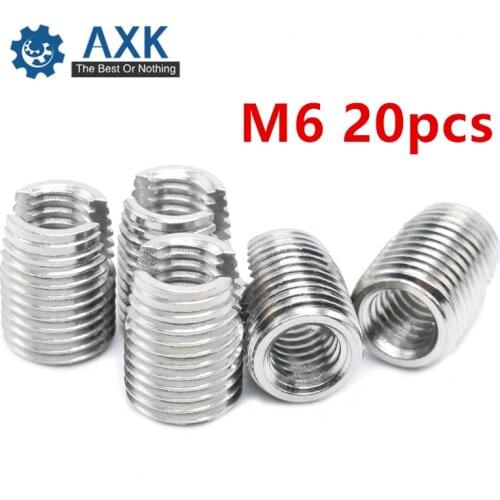 20pcs Stainless Steel M6 Self Tapping Thread Insert Screw Bushing M6*1.0*14mm 302 Slotted Type Wire Thread Repair Insert