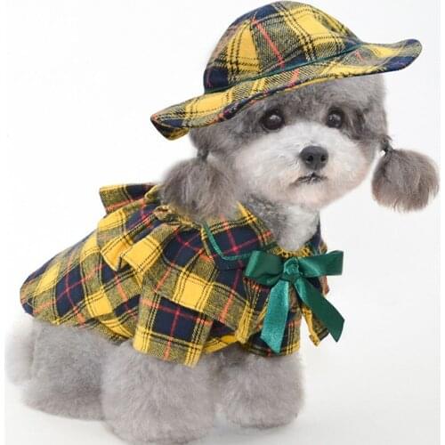 3colors Plaid Dog Clothes Bat Sleeve Dog Hoodie Winter Puppy Cat Tshirt Coat With Bowknot Pet Coat For Bulldog Costume Clothing