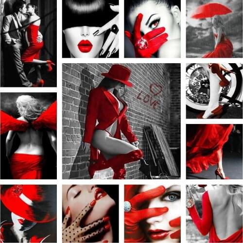 5D DIY Diamond Painting Sexy Woman Diamond Embroidery Red and Black Mosaic Home Decor