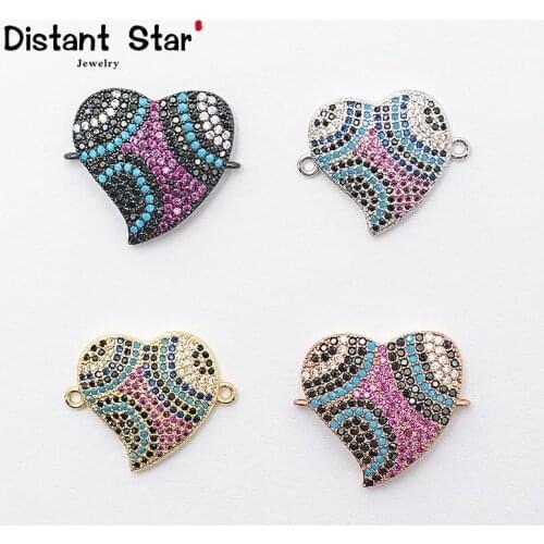 0.9*1.0in Heart Brass Zirconia Jewelry Bracelet Accessories Multicolored Diy Womens Bracelet Necklace For Making Connector