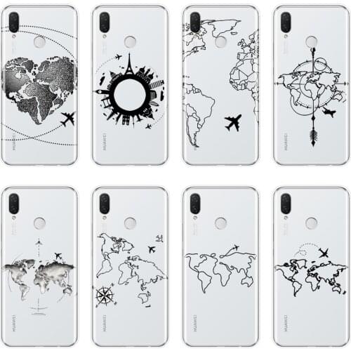 Phone Case For Huawei Nova 2i 3 3I 3E 2 Lite Plus 4 4E 5 Silicone Travel Map Black Back Cover For Huawei Nova Smart Lite 2017