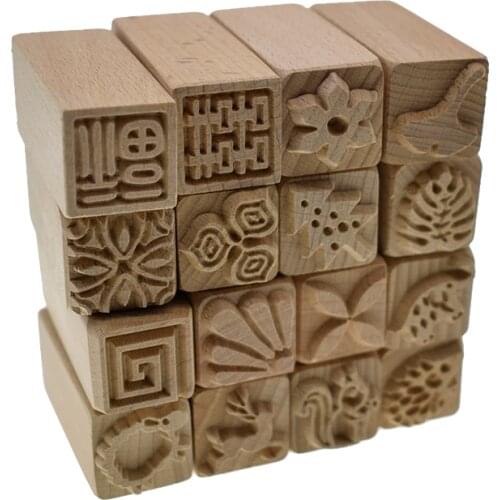 Wood Mounted Stamp Diy Embossed Sculpture Model Ceramic Pottery Polymer Clay Tools Wooden Stamps