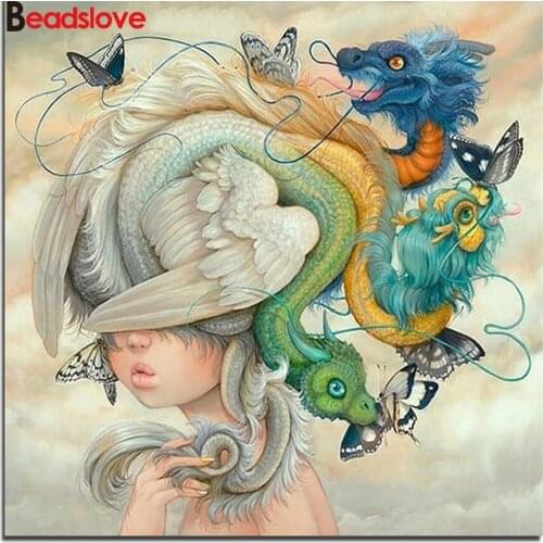 DIY 5D Diamond Mosaic Dragon Butterfly Handmade Diamond Painting Cross Stitch Kits Rhinestones Diamond Embroidery Patter