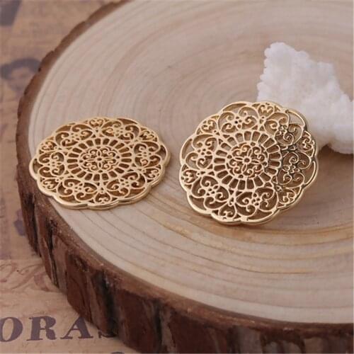 DoreenBeads Zinc Based Alloy Connectors Flower Gold Color Filigree Charms DIY Components 31mm(1 2/8") x 31mm(1 2/8") 2 PCs