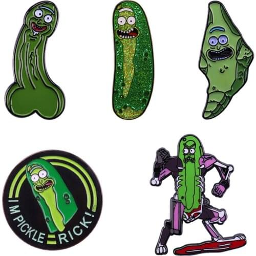 Pickle Rick enamel pin eccentric scientist Rick Sanchez turns himself into a pickle brooch