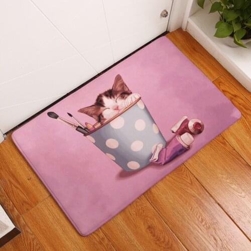 Flannel Kitchen Carpet Cute Cat Welcome Mats for Front Door Tatami Rug Living Room Floor Mat Anti-slip Doormat for Living Room