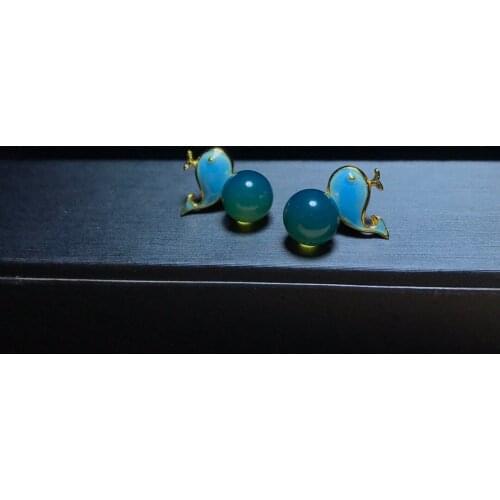 Joyas argollas mujer aros studs earrings Mexican gold blue amber whale earrings Really natural s925 sterling silver jewelry