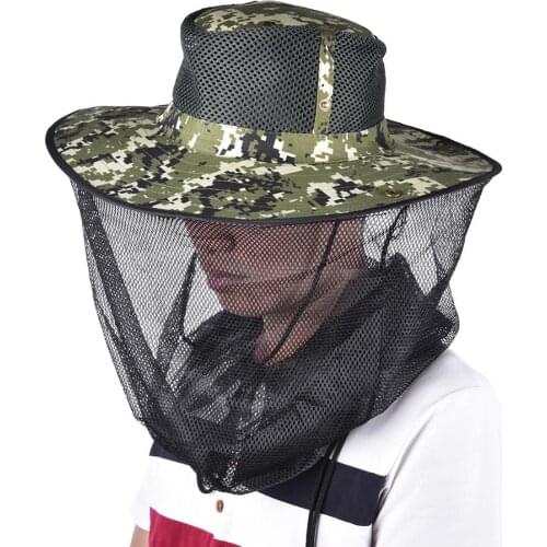 2019 Summer Wide Brim Camouflage Mosquito Net Outdoor Fisherman Bee Hat Flying Insects Prevention Cap Bucket Mesh Hat