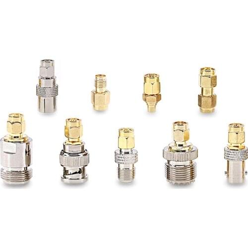 9Pcs SMA Male to MCX/SMB/UHF/TV/BNC/N/F Female RF Adapter Straight SMA Adapter Kits Nickel Gold Plated Test Converter