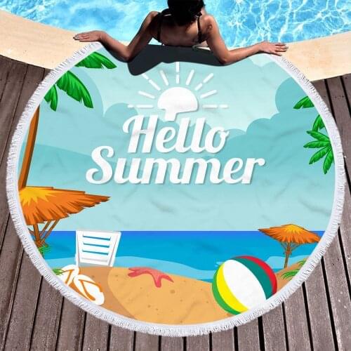 Summer Tropical Printed Beach Towel Landscape Tassel Round Microfiber Bath Towel Absorbent Picnic Towels150cm Yoga Mat