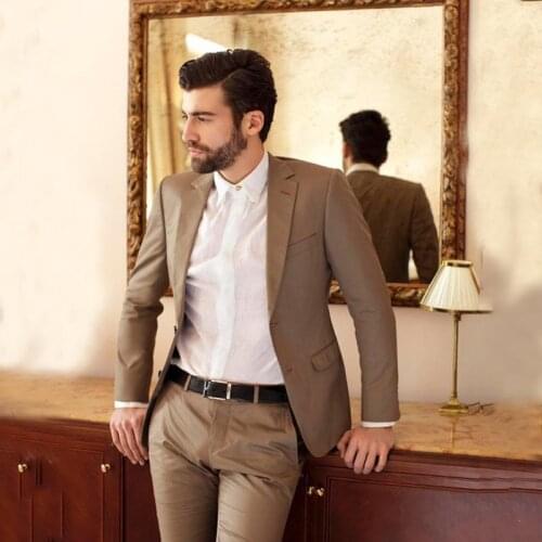 Fashionable Two Buttons Brown Groom Tuxedos Notch Lapel Groomsmen Men Blazers Suits (Jacket+Pants+Tie) NO:388