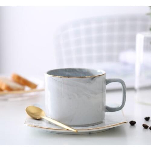 Marble Coffee Cup and Saucer Set Ceramic Tea Water Cup Porcelain Reusable Nespresso Latte Cappuccino Cups 220ml