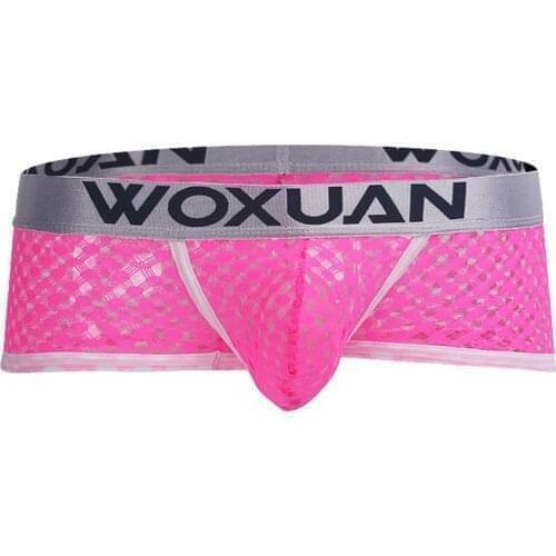 Sissy Sexy Panties for Men Elastic Waistband Letter Print Hollow Out See-through Solid Color Breathable Boxer Briefs Underwear