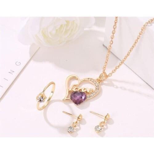 WYJZY 3 piece set ring stud earrings love love jewelry set new trend ring earrings necklace for women fashion jewelry set