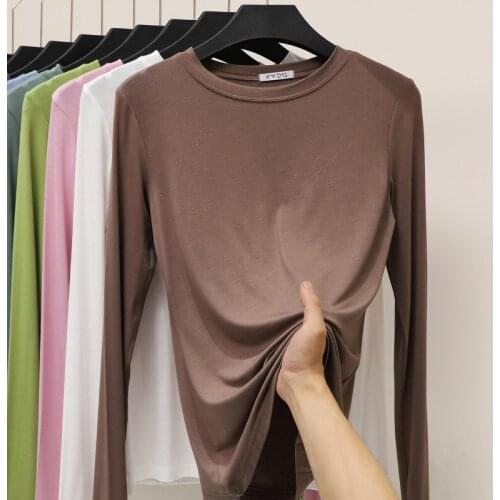Modal Round Neck Long Sleeve T Shirt Women Autumn New Women Pure Color All-match Slim Large Size Basic TShirt Women Y2k Tops