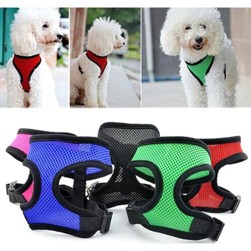 Solid Dog Harness Adjustable Breathable Soft Dog Pets Collar Nylon Mesh Vest Harness For Pets Dog Chest Strap Leash Vest Rope