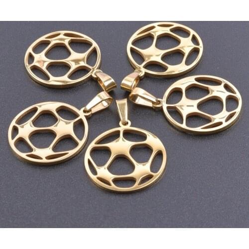 5pcs Sports Charm Stainless Steel Charms For Jewelry Making Real Gold Plated DIY Football Basketball Pendant Handmade Materials