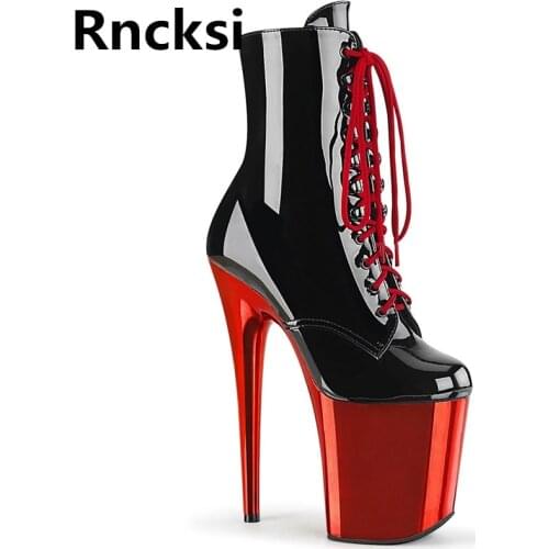 Rncksi Electroplating Lace Up Women Close Toe 20cm Lady Party Boots High Heels Boots Pole Dancing Sexy High Ankle Boots Shoes