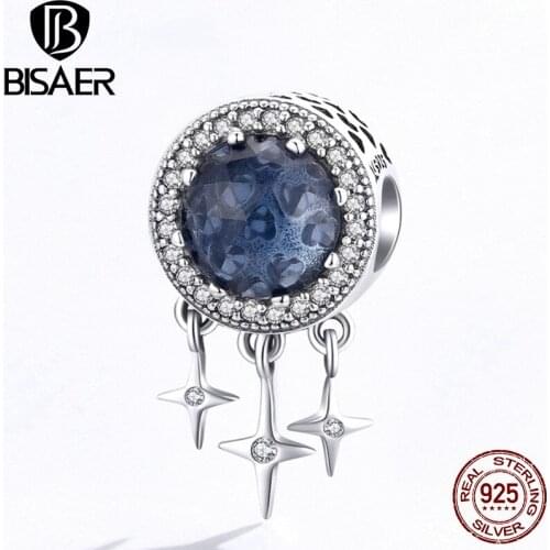 Blue cubic zircon beads bisaer 925 Sterling silver star beads charms plata de ley 925 silver 925 jewelry making ECC1432