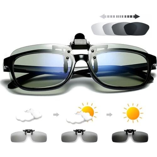 Polarized Square Fishing Flip Up Clip on Sunglasses Men Photochromic Aviation Polarized Sun Glasses for Night Vision Lens